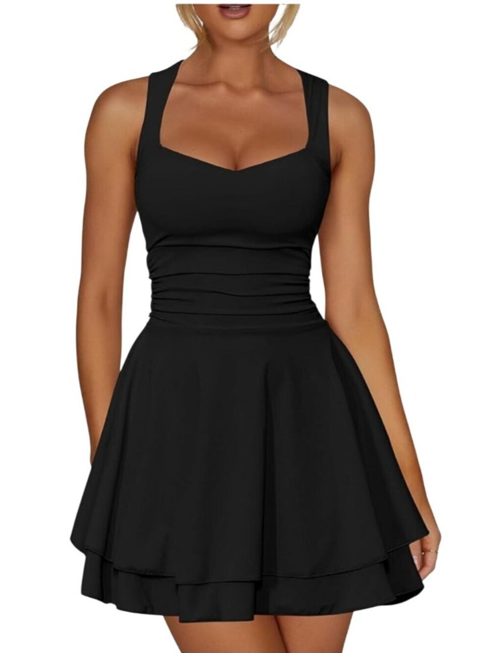 Kaximil NWT Square Neck Sleeveless Mini Dress Ruched Ruffle Hem Corset Size M